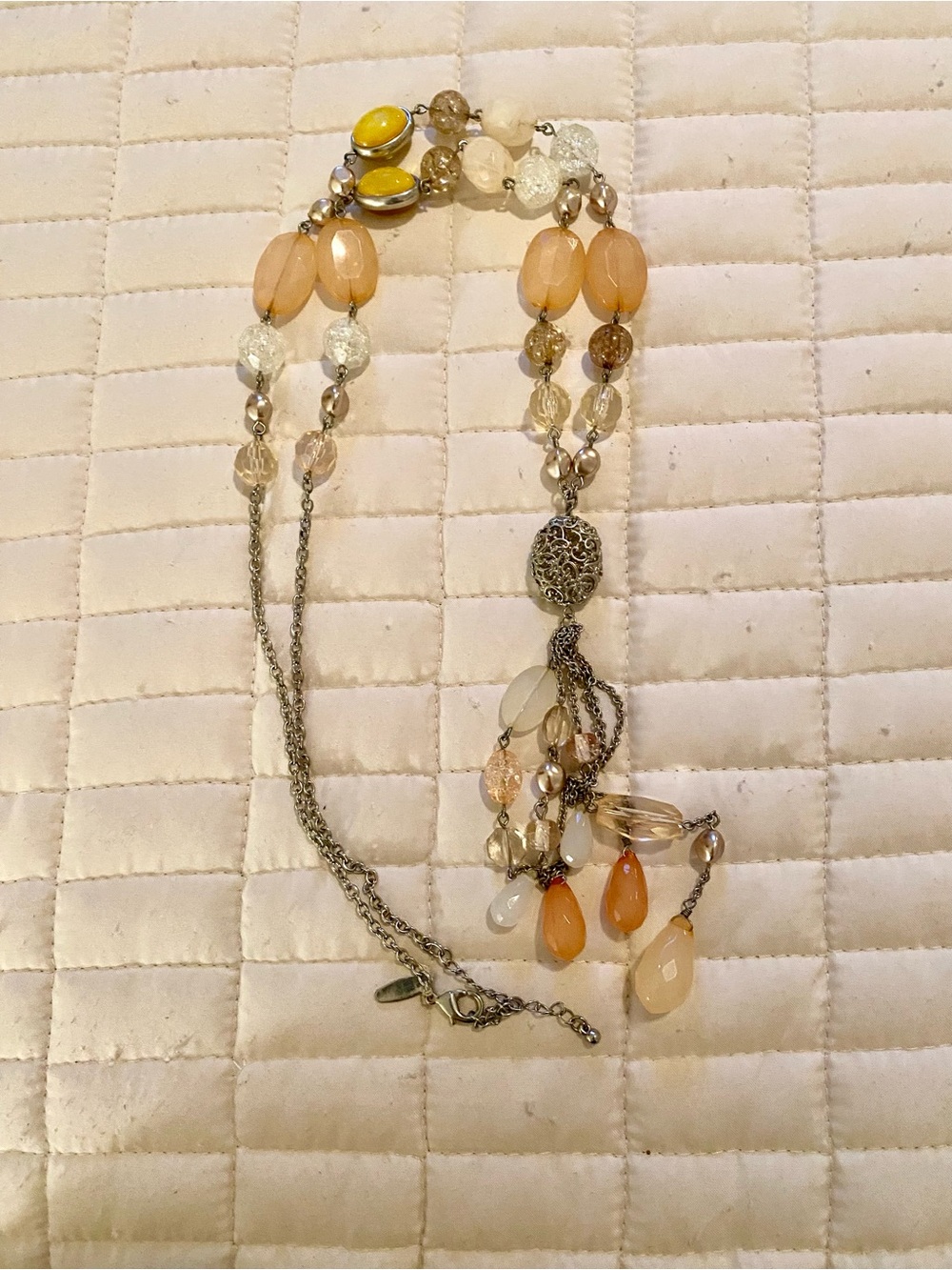 Beaded Peach and Cream Tassel Pendant Necklace